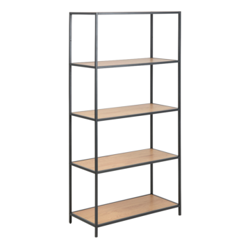 Milford Black Metal Tall 4 Shelf Bookcase | Oak Finish