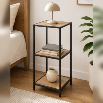 Milford Narrow Black Metal Bookcase with 2 Oak Shelves