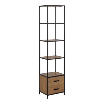 Milford Black Metal 2 Drawer 3 Shelf Bookcase | Oak Finish