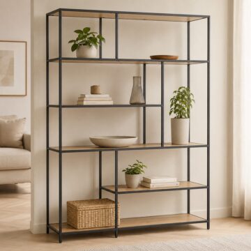 Milford  Bookcase with 1 Drawer and 5 Shelves in Black and Oak