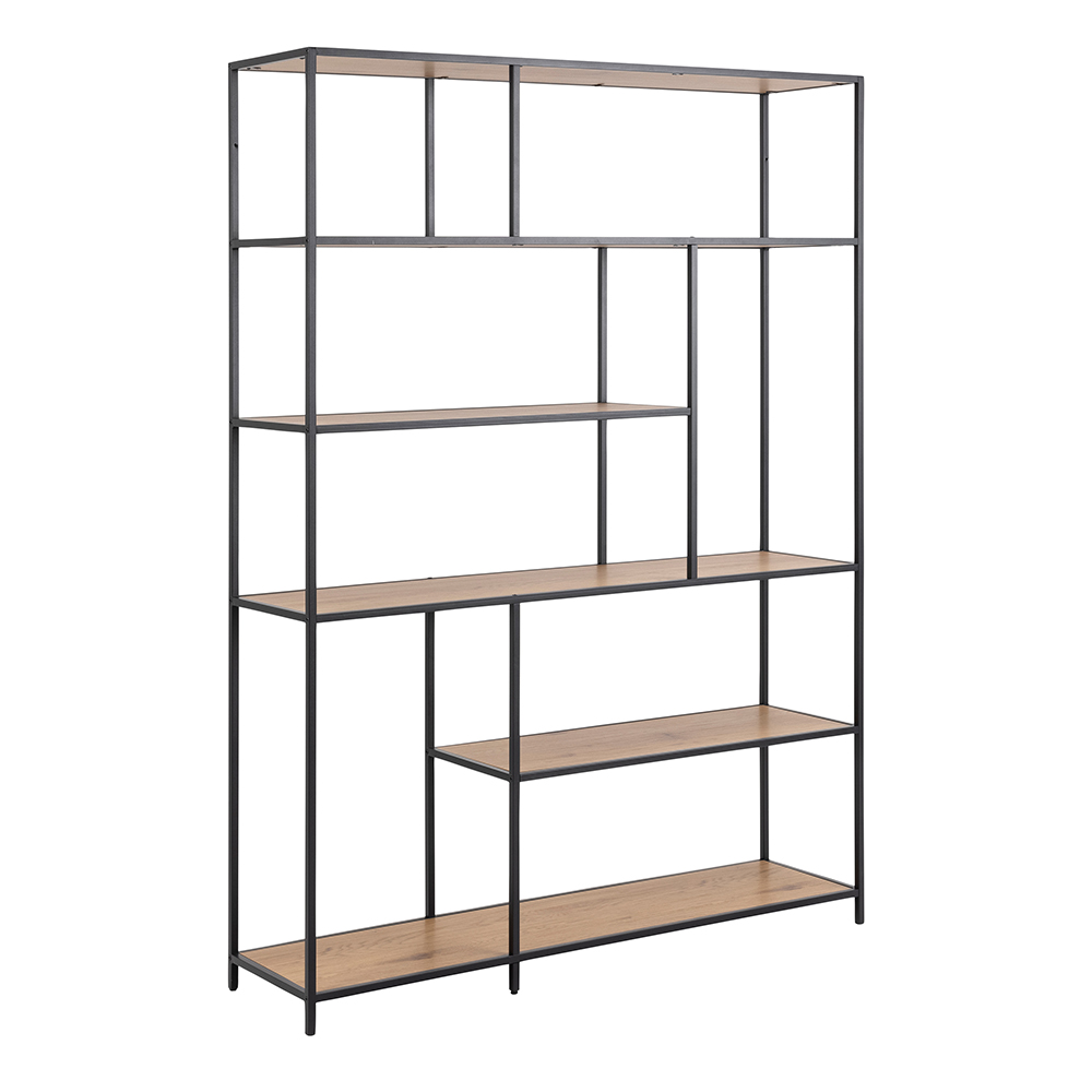 Milford Bookcase with 1 Drawer and 5 Shelves in Black and Oak