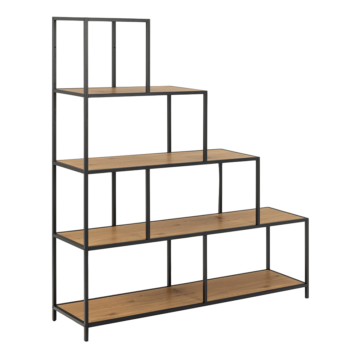 Milford Black Metal 1 Drawer 4 Shelf Bookcase | Oak Finish