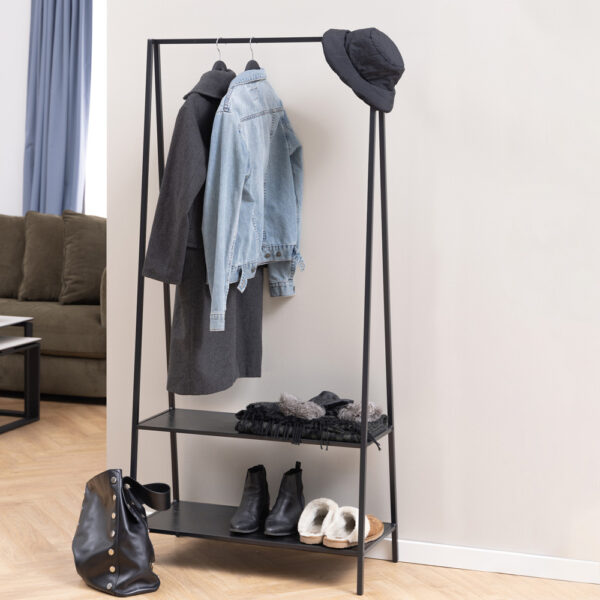 Milford Clothes Rack with 2 shelves in Black | Self Assembly