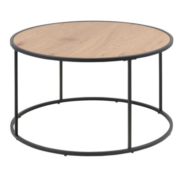 Milford Black Metal Round Coffee Table | Oak Finish Top
