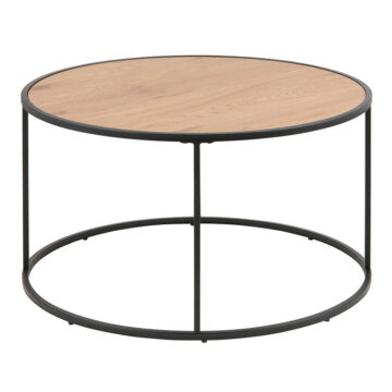 Milford Black Metal Round Coffee Table | Oak Finish Top