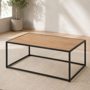 Milford Black Metal Coffee Table | Oak Finish Top