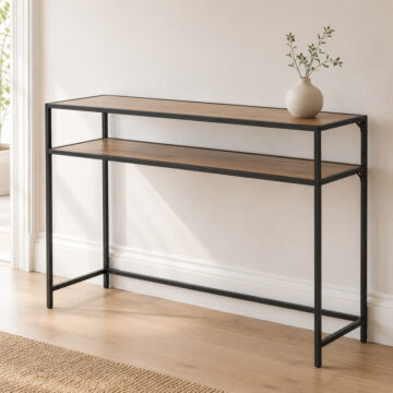 Milford Black Metal Console Table | Oak Finish Top