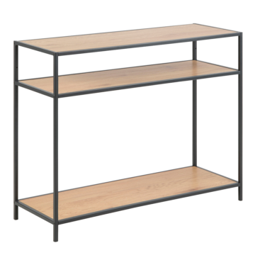 Milford Black Metal Console Table | Bottom Shelf | Oak Finish Top