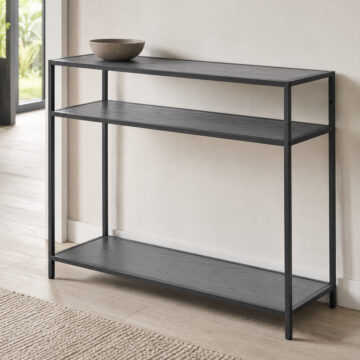 Milford Black Metal Console Table | Bottom Shelf | Oak Finish