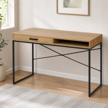 Milford 1 Drawer Office Desk | Black Frame | Oak Finish