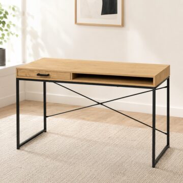 Milford 1 Drawer Office Desk | Black Frame | Oak Finish
