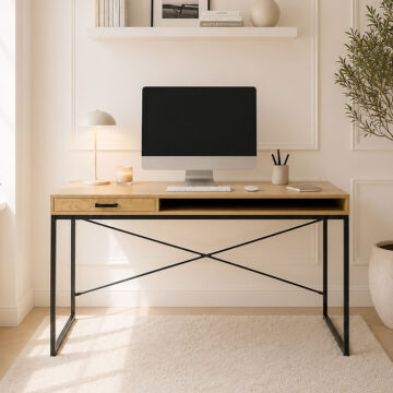 Milford 1 Drawer Office Desk | Black Frame | Oak Finish