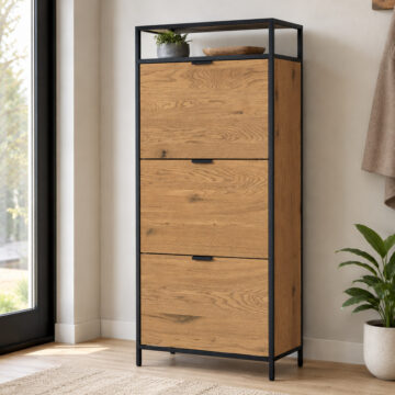 Milford Black Shoe Cabinet | Oak Finish