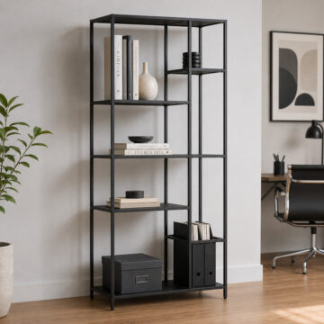 Newland Asymmetrical Bookcase with 6 Shelves in Matt Black