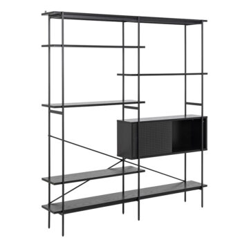 Anguson Bookcase with 1 Sliding Door & 5 Shelves in Black