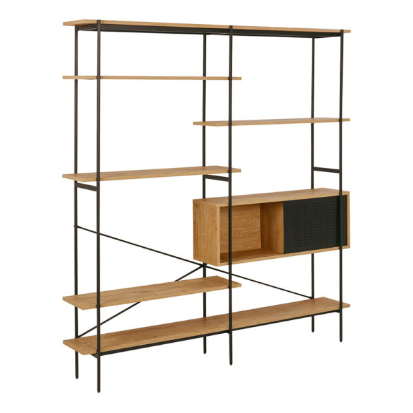White Anguson Bookcase with 1 Sliding Door & 5 Shelves in Oak & Black | Self Assembly