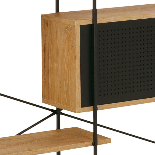 White Anguson Bookcase with 1 Sliding Door & 5 Shelves in Oak & Black | Self Assembly
