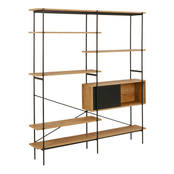 Anguson Bookcase with 1 Sliding Door & 5 Shelves in Oak & Black