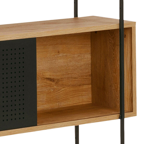 White Anguson Bookcase with 1 Sliding Door & 5 Shelves in Oak & Black | Self Assembly