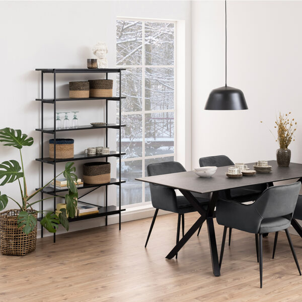 Anguson Bookcase with 5 Shelves in Black | Self Assembly Grey