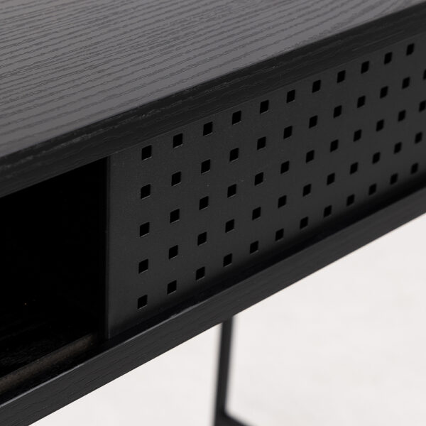 Anguson Office Desk with Sliding Door in Black | Self Assembly