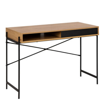 Anguson Black Sliding Door Office Desk | Oak Finish