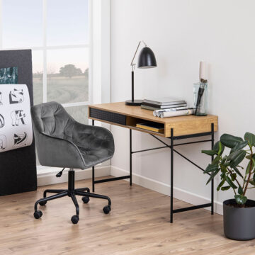 Anguson Black Sliding Door Office Desk | Oak Finish