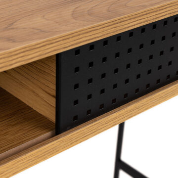 Anguson Black Sliding Door Office Desk | Oak Finish