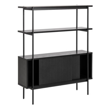 Anguson Small Bookcase with 2 Sliding Doors in Black Grey