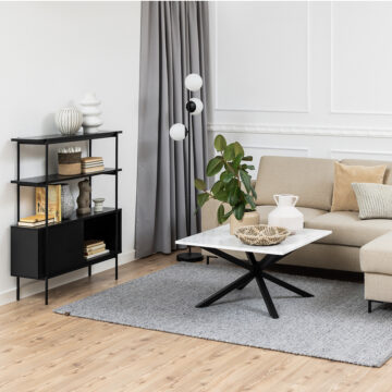 Anguson Small Bookcase with 2 Sliding Doors in Black Grey