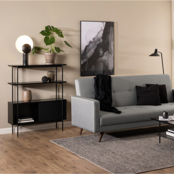 Anguson Small Bookcase with 2 Sliding Doors in Black Grey