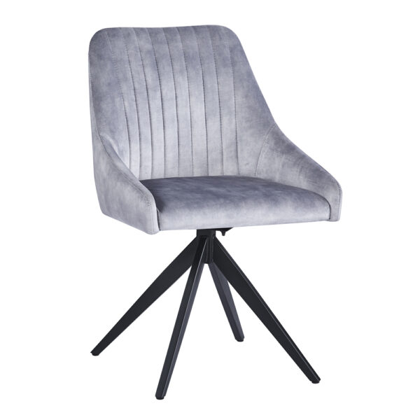 Hugo Light Grey Velvet Swivel Dining Chair - Black Legs | Self Assembly