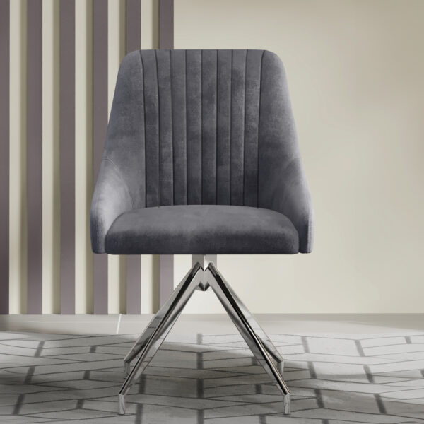 Hugo Light Grey Velvet Swivel Dining Chair - Chrome Legs | Self Assembly | Clearance