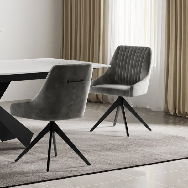 Hugo Light Grey Velvet Swivel Dining Chair - Black Legs | Self Assembly