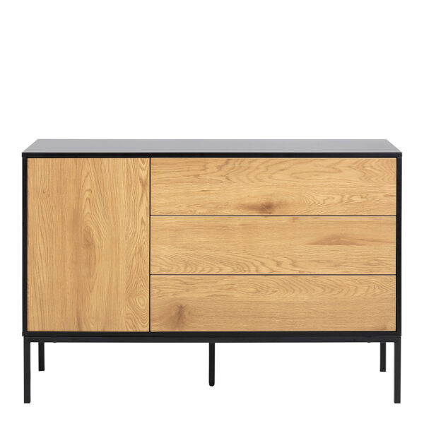 Milford 1 Door 3 Drawer Small Sideboard in Black & Oak