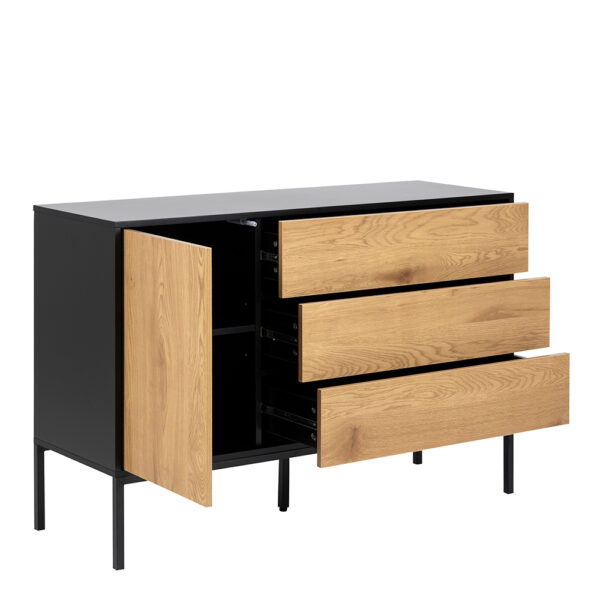 Milford 1 Door 3 Drawer Small Sideboard in Black & Oak | Self Assembly