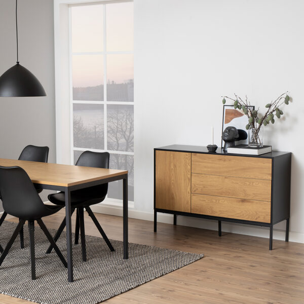 Milford 1 Door 3 Drawer Small Sideboard in Black & Oak | Self Assembly