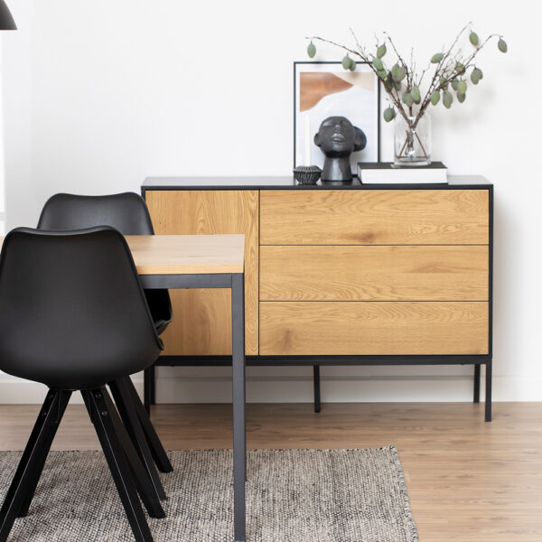 Milford 1 Door 3 Drawer Small Sideboard in Black & Oak | Self Assembly