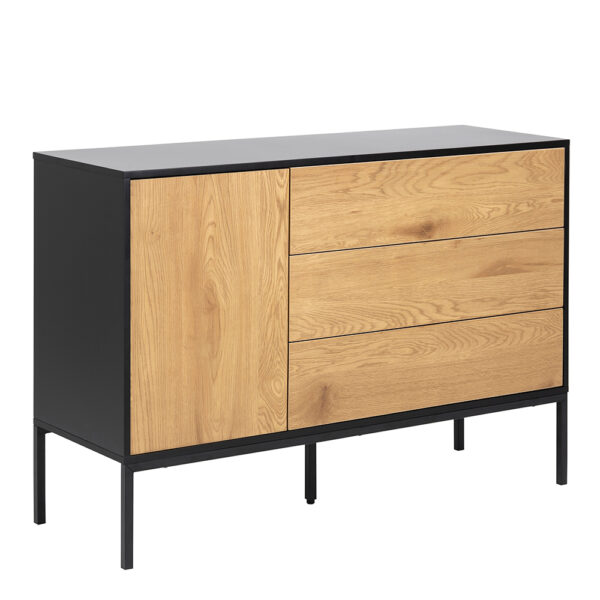 Milford 1 Door 3 Drawer Small Sideboard in Black & Oak