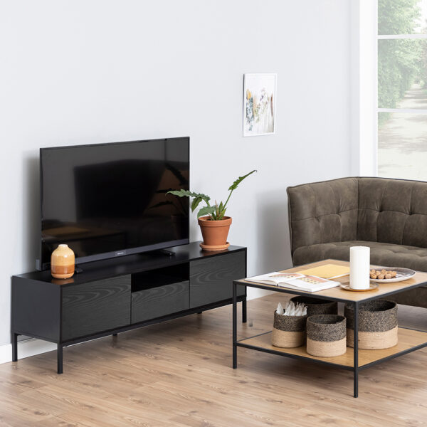 Milford 2 Door 1 Drawer TV Unit in Ash Black | Self Assembly