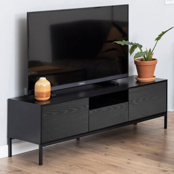 Milford 2 Door 1 Drawer TV Unit in Ash Black | Self Assembly