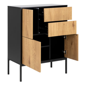 Milford Black 3 Door 2 Drawer Sideboard | Oak Finish