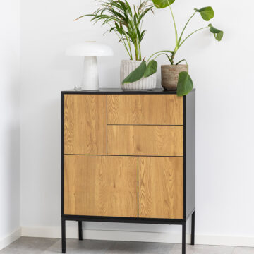 Milford Black 3 Door 2 Drawer Sideboard | Oak Finish