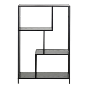 Milford Black Metal Asymmetrical Bookcase with 3 Black Shelves