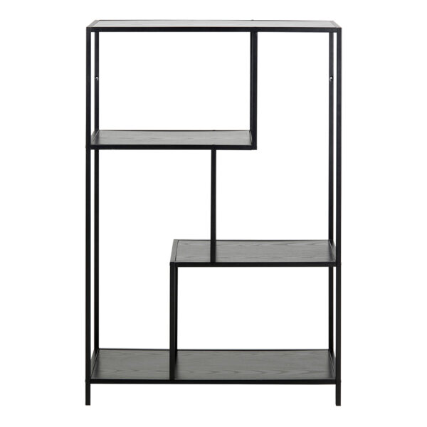 Milford Black Metal Asymmetrical Bookcase with 3 Black Shelves