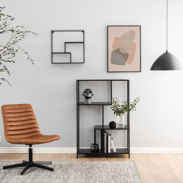 Milford Black Metal Asymmetrical Bookcase with 3 Black Shelves | Self Assembly