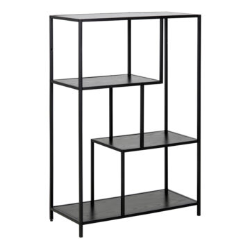 Milford Black Metal Asymmetrical Bookcase with 3 Black Shelves