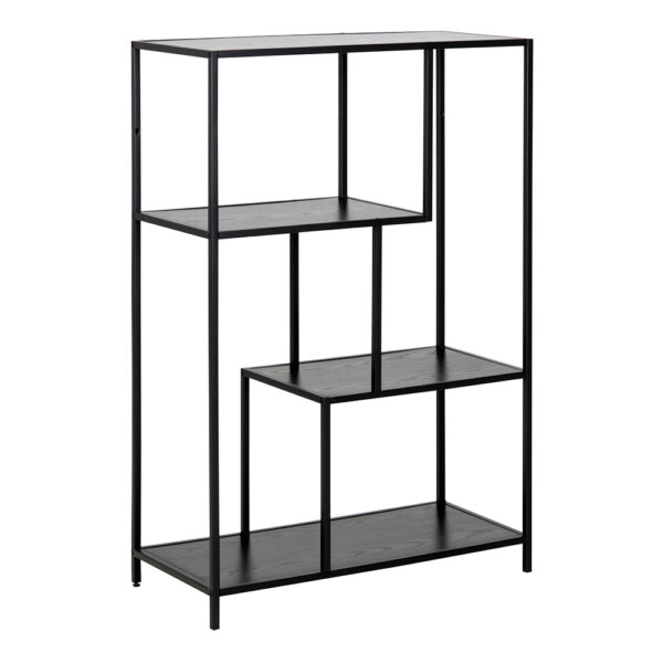 Milford Black Metal Asymmetrical Bookcase with 3 Black Shelves