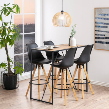 Milford Black Metal Bar Table | Oak Finish Top