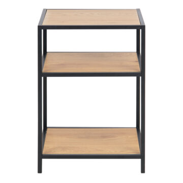 Milford Black Metal Bedside Table with 2 Oak Shelves